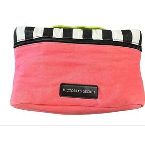 Victoria's Secret Travel Makeup Cosmetic‎ Bag Stripe Handle Pink